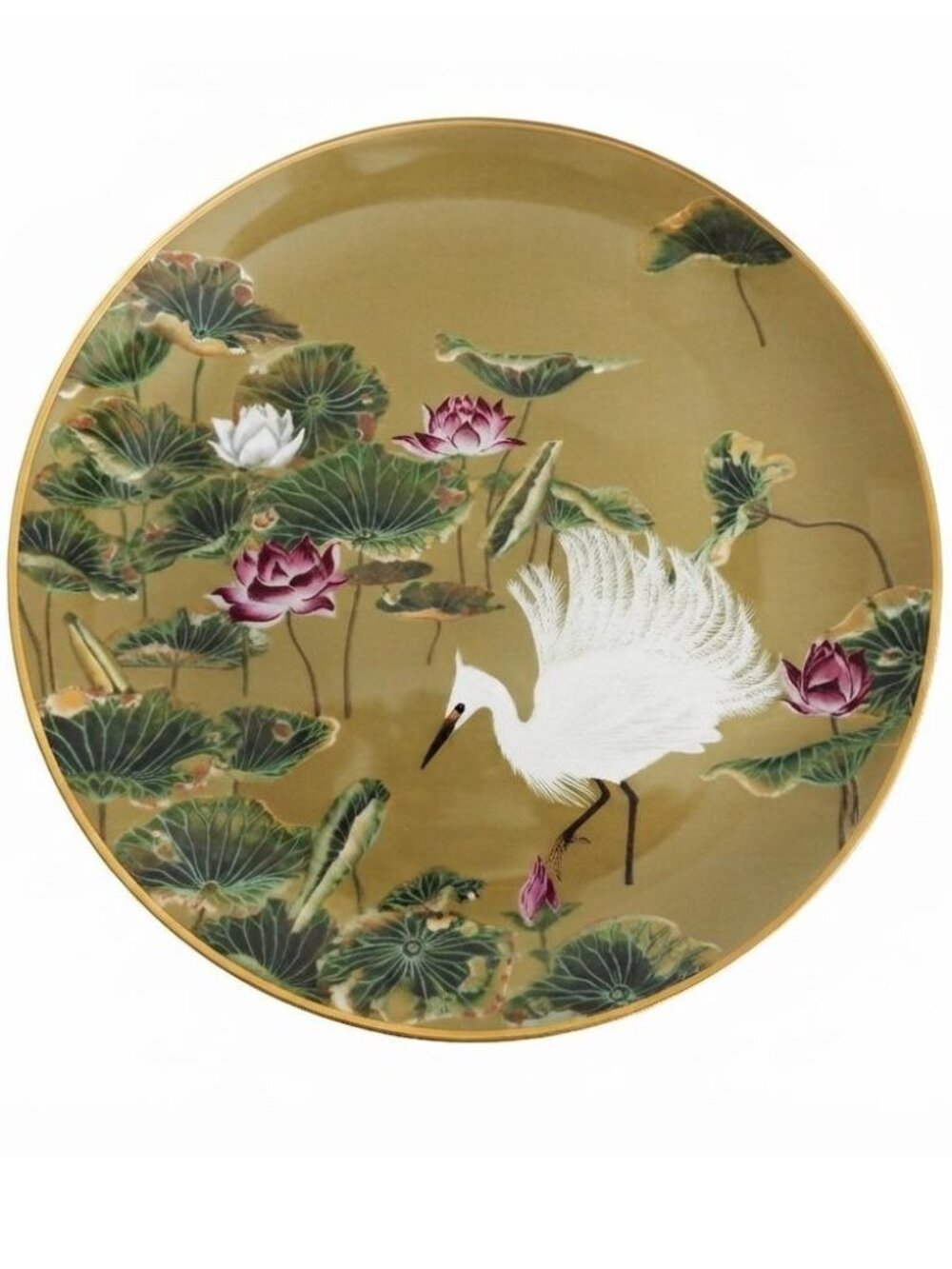 Vintage Painted Ceramic Dinner Plate Naoka Nobata 1979 Sakura White Crane